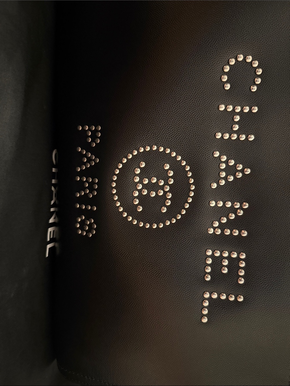 CHANEL Black Studded Logo Tote with Chain-Detail Handles - Picture 6 of 13